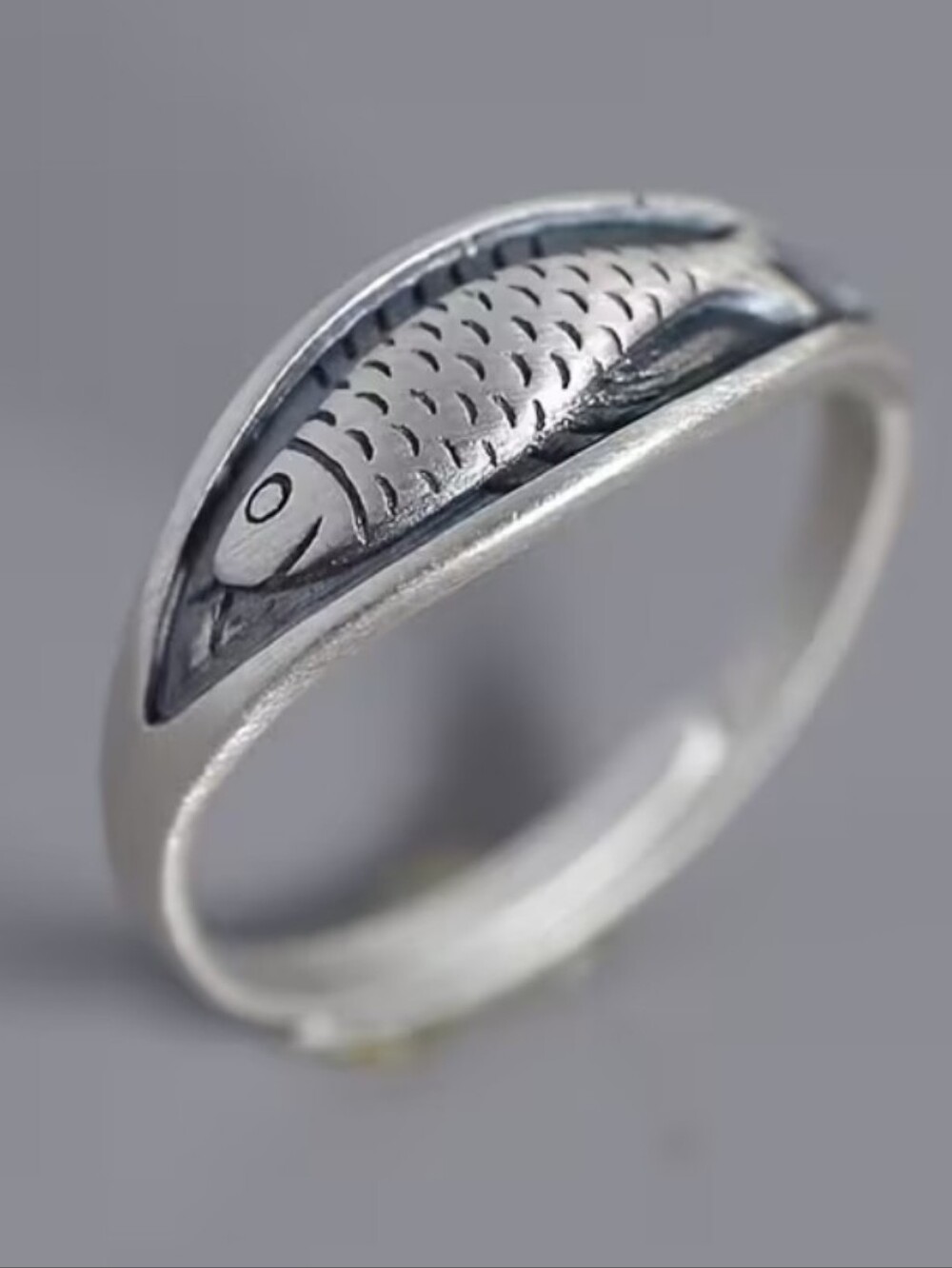 Cool Silver Tone Fish Adjustable Ring